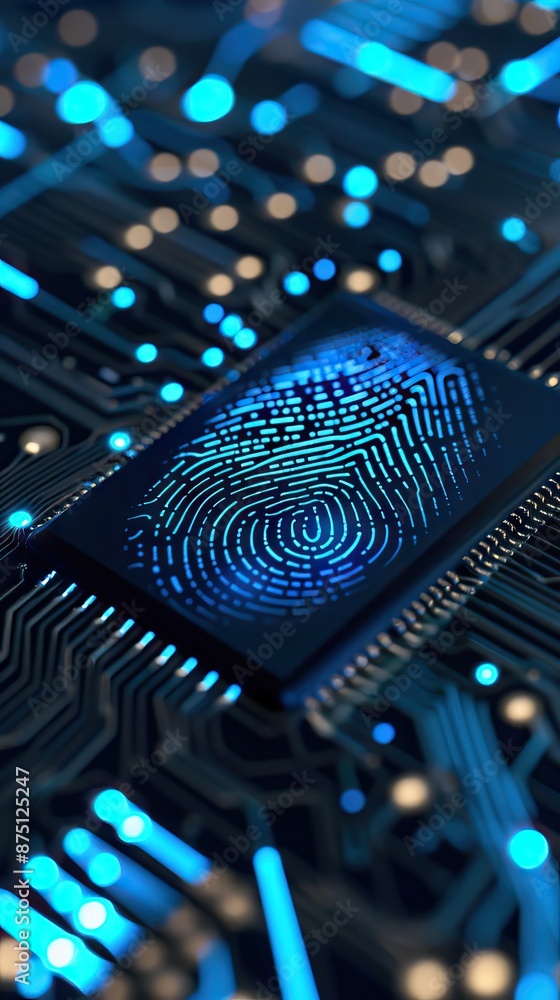 Fingerprint scanning and biometric authentication, processing of biometric for access personal data. AI generated illustration Fingerprint scanning and biometric authentication, processing of biometric for access personal data. AI generated illustration