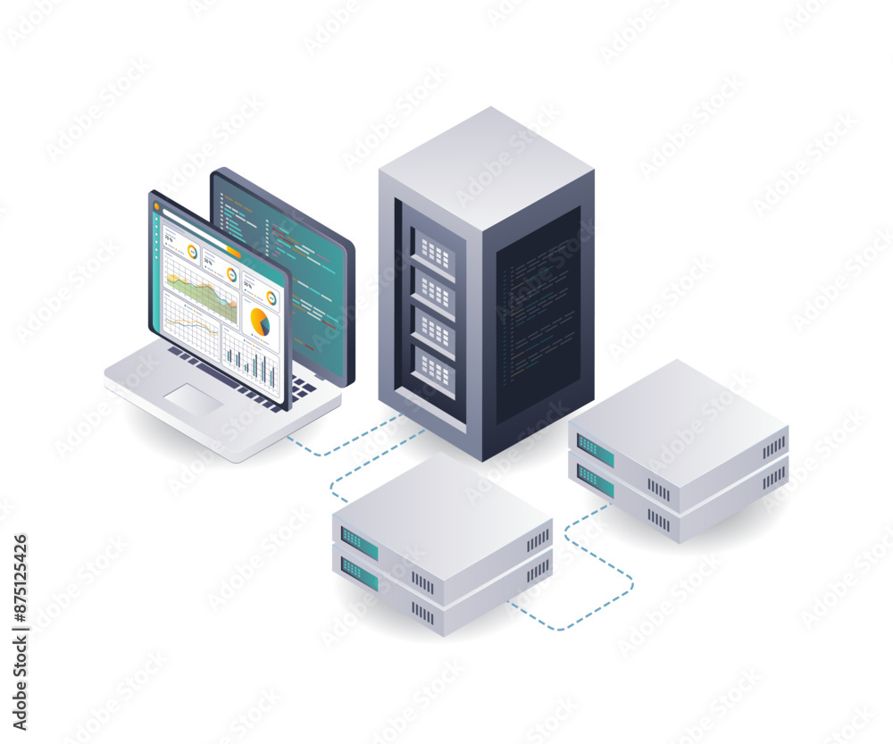 Analytical Insights into Server Data isometric illustration Analytical Insights into Server Data isometric illustration