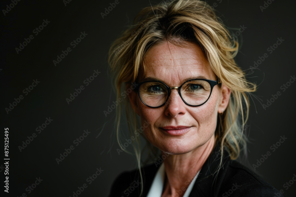 Close-up portrait of elderly Caucasian woman, studio photo, against a sleek gray studio backdrop Close-up portrait of elderly Caucasian woman, studio photo, against a sleek gray studio backdrop