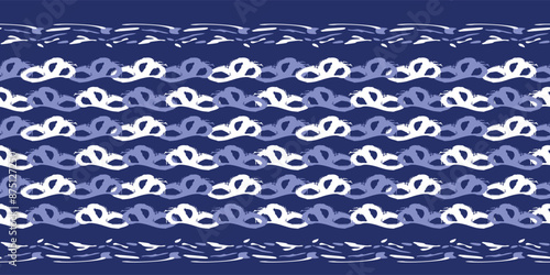 Indigo blue stitch effect abstract vector seamless pattern background. Modern masculine graphic design for block print hand craft trend. 