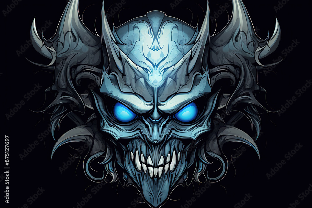 Naklejka premium Smoky blue demon. Devil tattoo