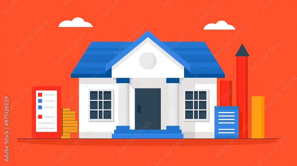 Polished illustration of credit, interest, and loans with harmonious textures and clear icons representing mortgage and banking concepts. Illustration, Image, , Minimalism, Polished illustration of credit, interest, and loans with harmonious textures and clear icons representing mortgage and banking concepts. Illustration, Image, , Minimalism,