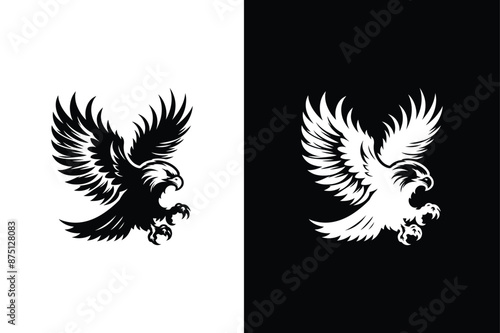 Eagle icon. Eagle symbol. Silhouette flying eagles emblem, winged badge and freedom hawk wings stencil.