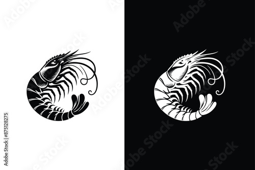 Prawn vector icon silhouette. Black, simple vector icon isolated on white black background