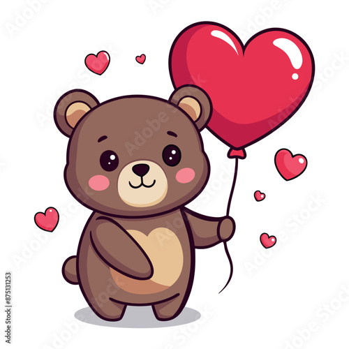 A cute romantic bear with ballon heart illustration