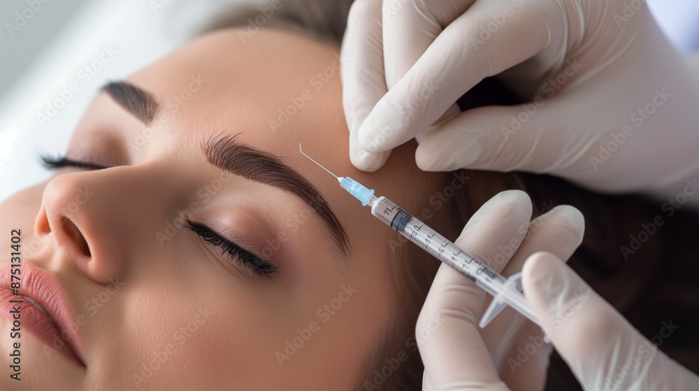 Woman Receiving Cosmetic Injection in Forehead Woman Receiving Cosmetic Injection in Forehead