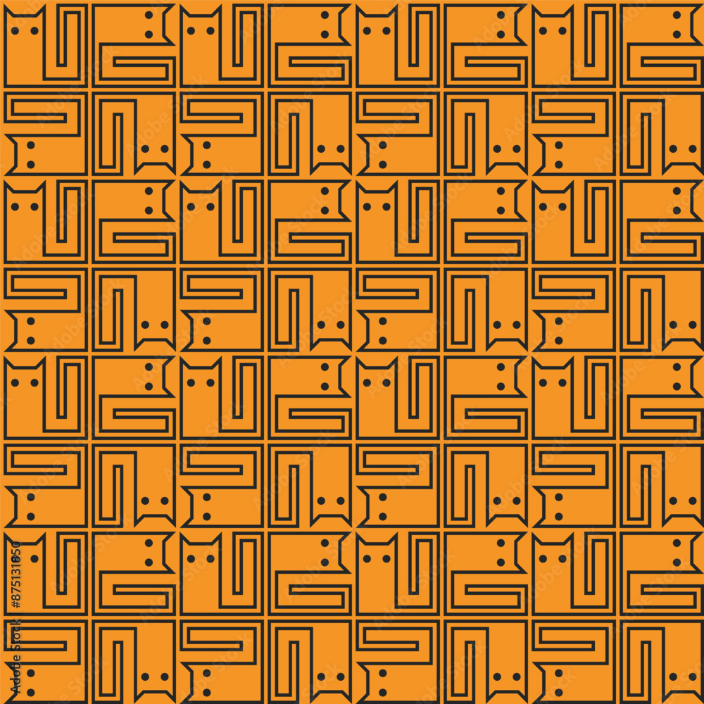 seamless repeat pattern abstract cat in black outline style with yellow background seamless repeat pattern abstract cat in black outline style with yellow background