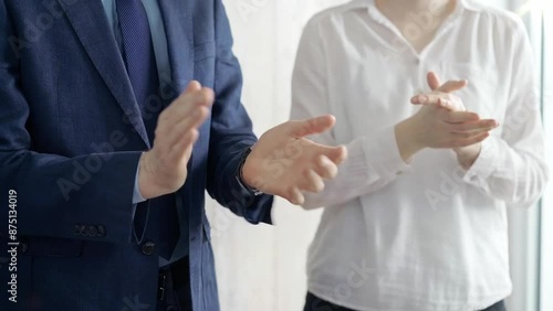 Wallpaper Mural Diverse business team clapping hands in a modern office. Business people applauding with close up of hands Torontodigital.ca