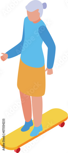 Elderly woman riding a skateboard, embracing an active and fulfilling retirement lifestyle