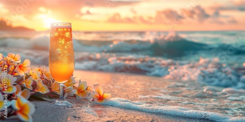 Two glasses of sparkling orange bubble tea with bokeh lights in the background.