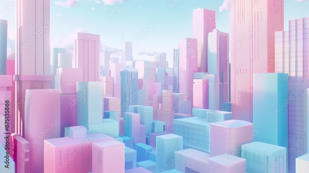 Soft pastel hues in an abstract 3D cityscape AI generated illustration Soft pastel hues in an abstract 3D cityscape AI generated illustration