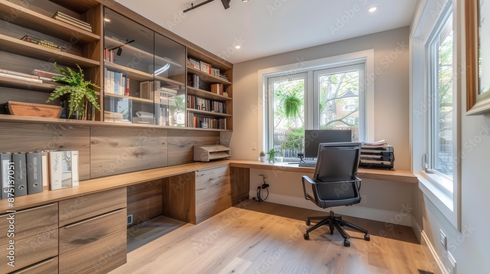 Stylish home office with built-in desk AI generated illustration Stylish home office with built-in desk AI generated illustration