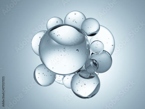 Macro glossy bubble water hydration skincare background, 3d rendering