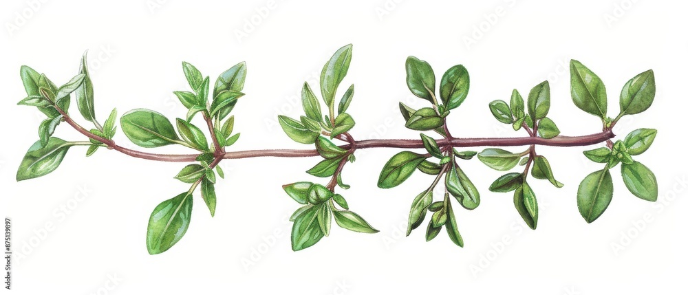A detailed watercolor depiction of a thyme leaf A detailed watercolor depiction of a thyme leaf