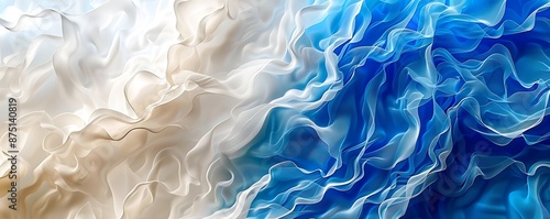 Abstract background with waves of sand and sea water in blue and white colors, highly realistic and detailed.