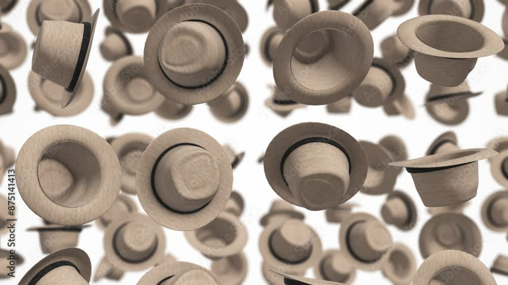 Fedora Hat Falling Animation. Top Hat 3D. Hat Falling Rain. 4K Fedora Hat Falling Animation. Top Hat 3D. Hat Falling Rain. 4K