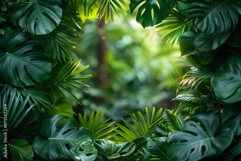 Clean circular paper with a lush tropical leaf border, perfect for a fresh, natural look, Clean circular paper with a lush tropical leaf border, perfect for a fresh, natural look,