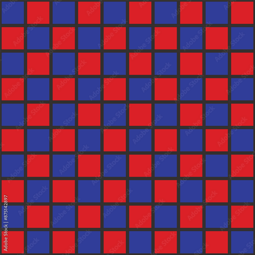 seamless repeating pattern of blue and red squares, black stripes seamless repeating pattern of blue and red squares, black stripes