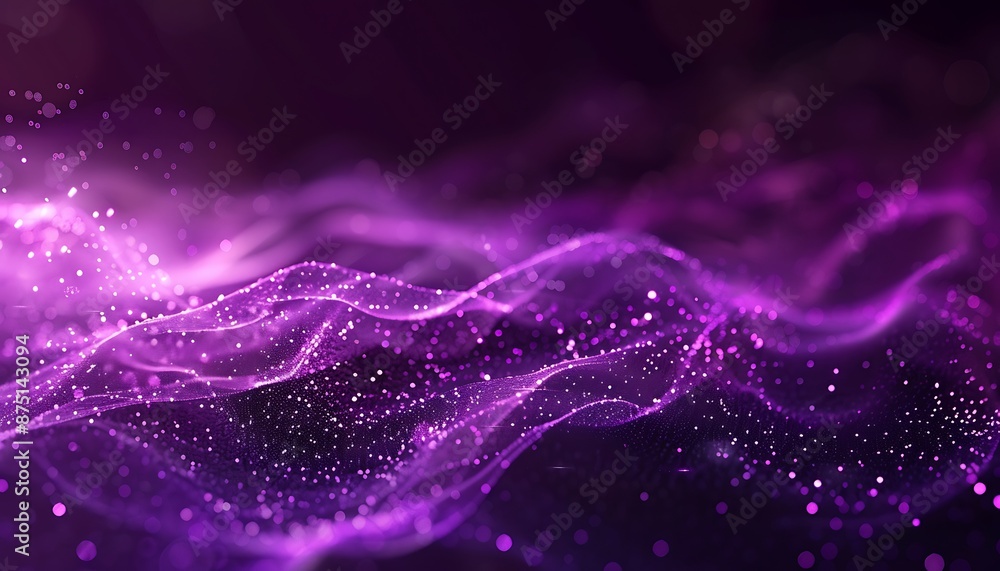 Abstract background with purple tones, glowing particles, and smoke waves, suitable for elegant presentation templates. Abstract background with purple tones, glowing particles, and smoke waves, suitable for elegant presentation templates.