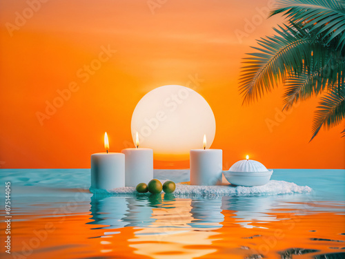 candles on the beach, water, sky, sunrise, landscape, orange, nature, red, cloud, evening, reflection, horizon, beach, sundown