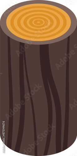Isometric view of a large tree stump with visible growth rings