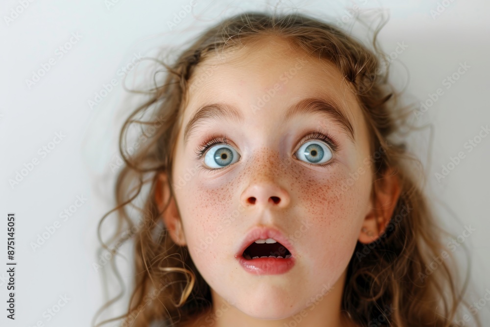 A young girl's face lights up with excitement as she reads about a Black Friday sale on a clean white background. Her eyes sparkle with anticipation. A young girl's face lights up with excitement as she reads about a Black Friday sale on a clean white background. Her eyes sparkle with anticipation.
