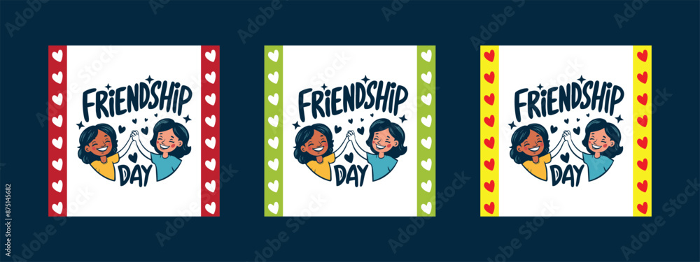 Fototapeta premium Creative Social Media Post Templates: Modern Infographic and Instagram Designs for Celebrations, Friendship Day, Children Events, and More | Happy, Friendly, and Illustrated Digital Banners and Covers