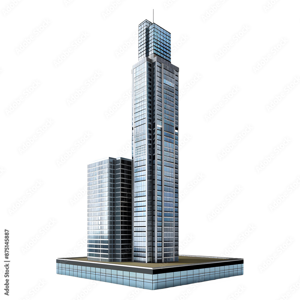 Modern skyscraper 3d render isolated on transparent background Modern skyscraper 3d render isolated on transparent background