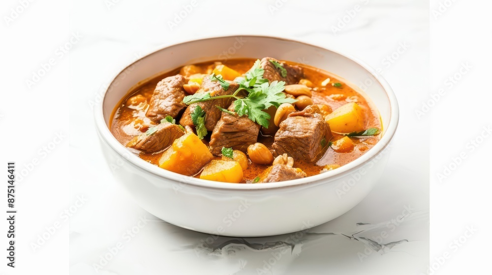 An aromatic watercolor scene of massaman curry An aromatic watercolor scene of massaman curry