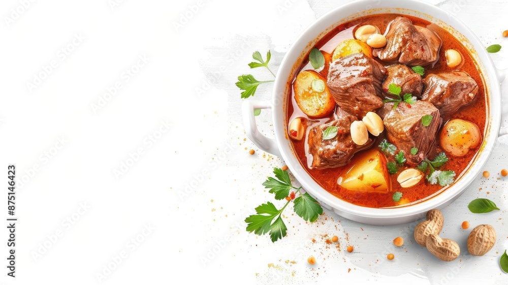 An aromatic watercolor scene of massaman curry