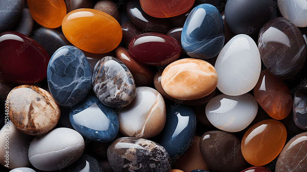 Gros plan, zoom sur des cailloux, galets de couleurs différentes ...