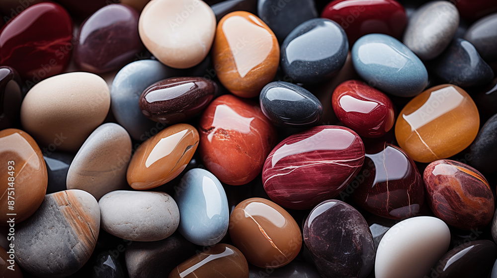 Gros plan, zoom sur des cailloux, galets de couleurs différentes ...