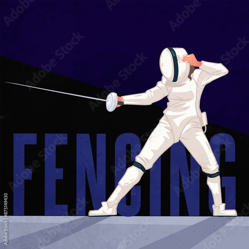 Hand drawn illustration of a fencer cartoon