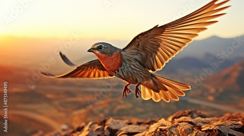 a bird flying in the air with the sun behind it