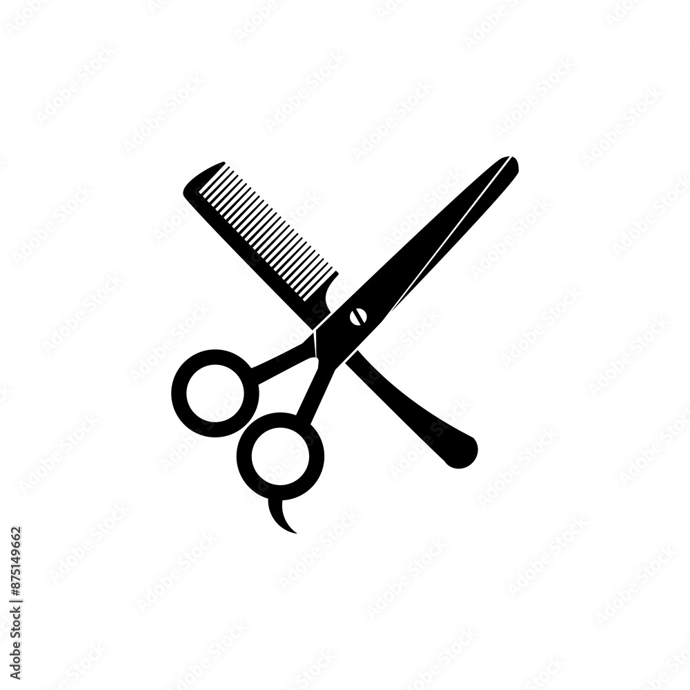 Scissors and hairbrush graphic icon. Sign of crossed scissors and hair brush isolated on white background. Barbershop symbol. Modern vector illustration. Scissors and hairbrush graphic icon. Sign of crossed scissors and hair brush isolated on white background. Barbershop symbol. Modern vector illustration.