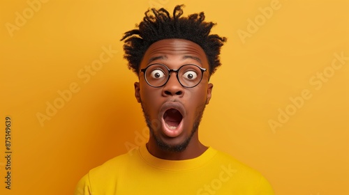 A man with glasses and a beard is looking at the camera with an open mouth. Concept of surprise or shock, as if the man has just received some unexpected news or encountered something surprising