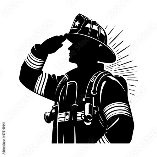 Firefighters pose silhouette, Fireman with equipment silhouette illustration