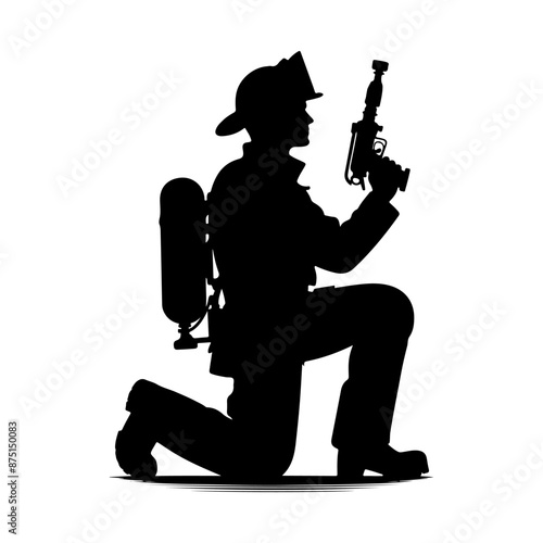 Firefighters pose silhouette, Fireman with equipment silhouette illustration