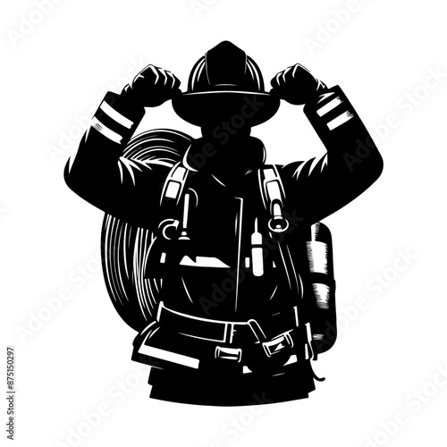 Firefighters pose silhouette, Fireman with equipment silhouette illustration