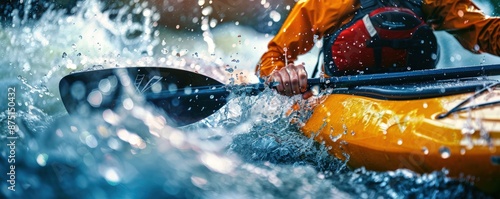 A man paddling a yellow kayak in the water