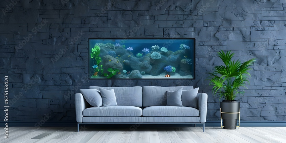 Transform Your Living Room into an Underwater Oasis with Aquariums as the Focal Point. Concept Aquarium Decor, Underwater Theme, Home Interior Design Transform Your Living Room into an Underwater Oasis with Aquariums as the Focal Point. Concept Aquarium Decor, Underwater Theme, Home Interior Design