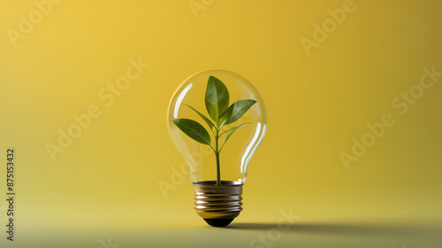 Light bulb with green plant inside. Ecology concept. 3D Rendering photo