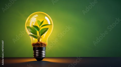 Light bulb with green plant inside. Ecology concept. 3D Rendering photo