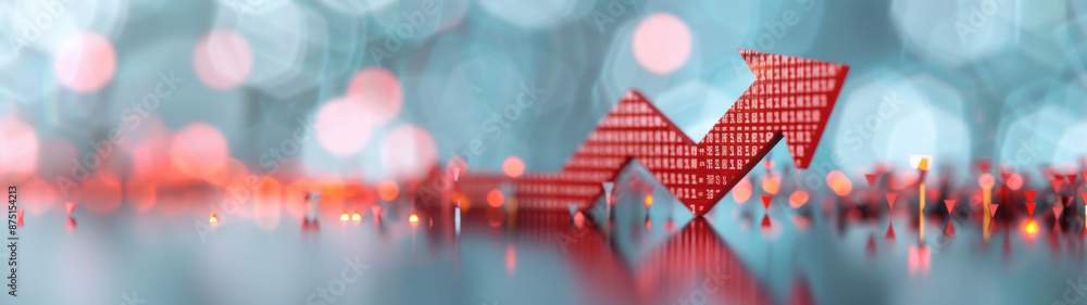 Fototapeta premium Financial crisis down, 3D red arrow, economy, business