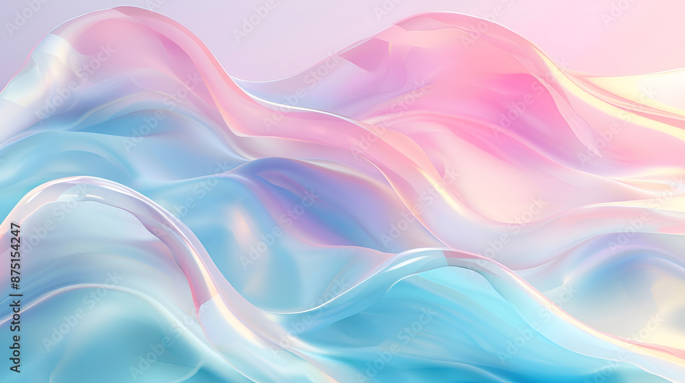 Fototapeta premium Minimalistic abstract background with smooth lines in pink, blue and white colors ,Shining light through a thin weave flying in the wind