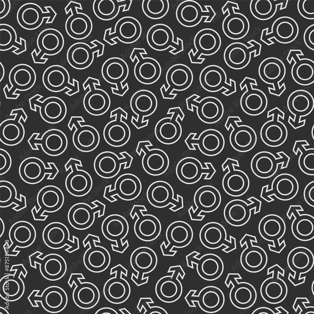 seamless repeating pattern male symbol, outline style, white on a black background seamless repeating pattern male symbol, outline style, white on a black background