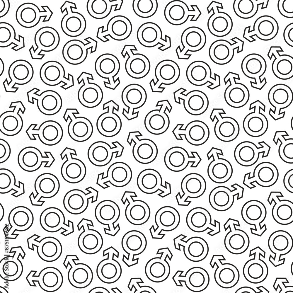 seamless repeating pattern male symbol, outline style, black on a white background seamless repeating pattern male symbol, outline style, black on a white background