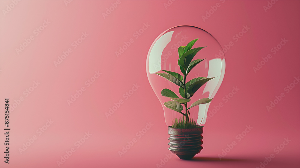 Light bulb with green plant inside. Ecology concept. 3D Rendering