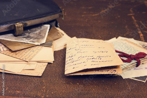 Postal letters in the vintage handbag