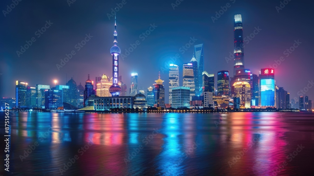 Fototapeta premium Beautiful City Illuminated at Night